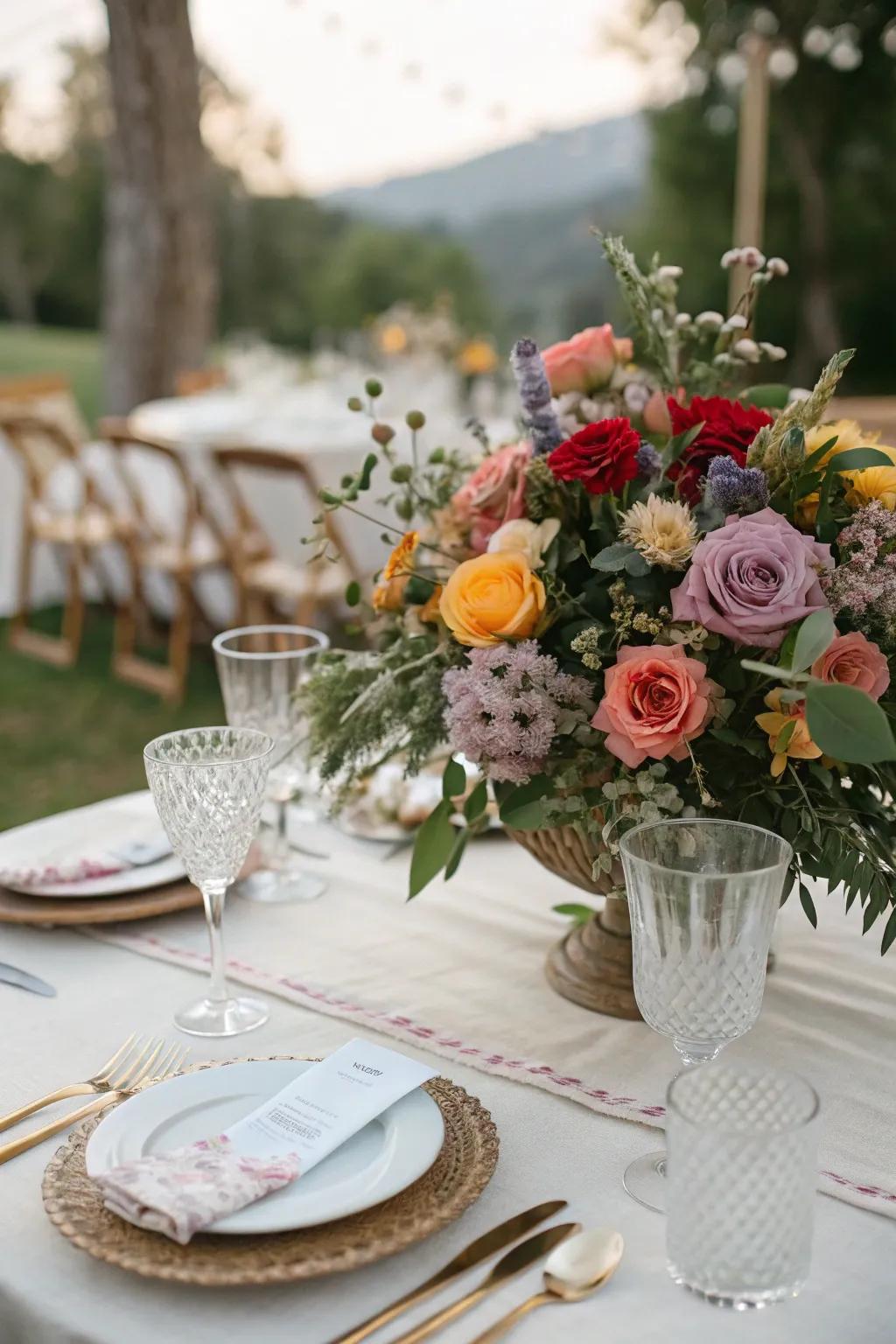 A radiant blossom composition injecting vitality into the wedding dining table.