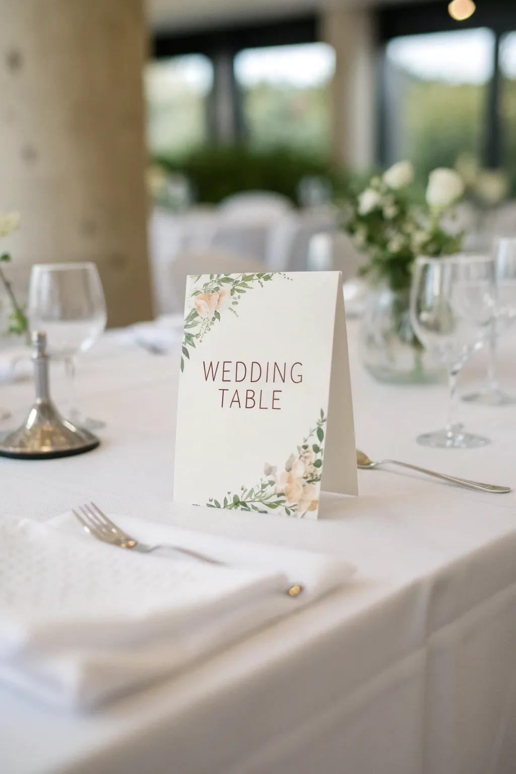 Simple table numbers provide a polished and elegant impression.