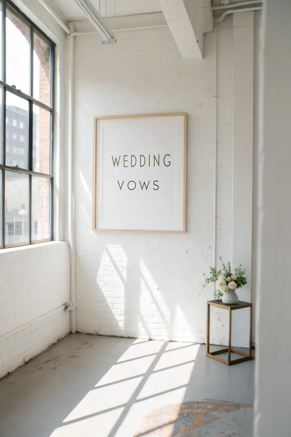 Minimalist typographic art capturing the beauty of wedding promises.