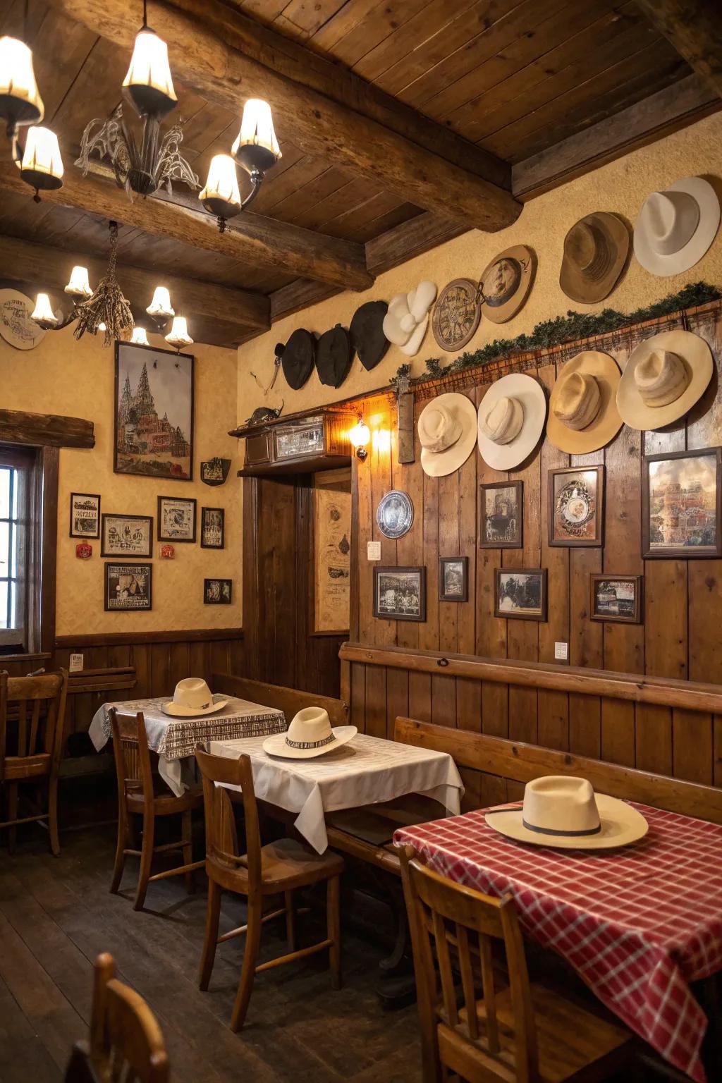 Outlaw hats infuse an amusing western touch into the decorations.