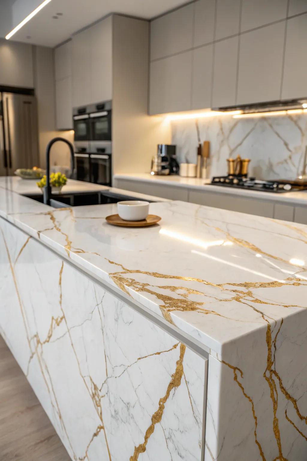 Marble with gold streaks brings a sense of luxury to your kitchen.
