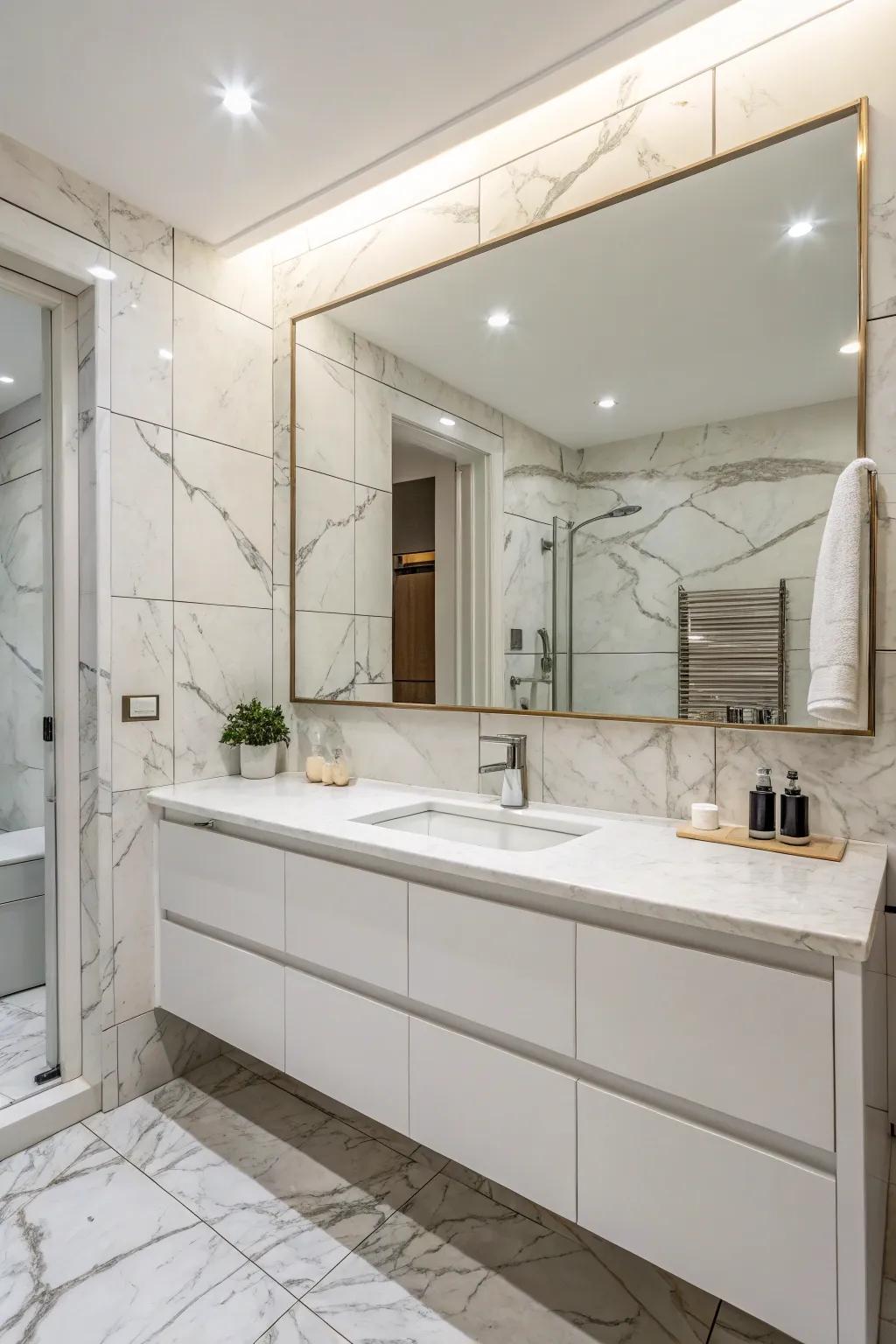 Marble-look tiles exude luxury and sophistication.