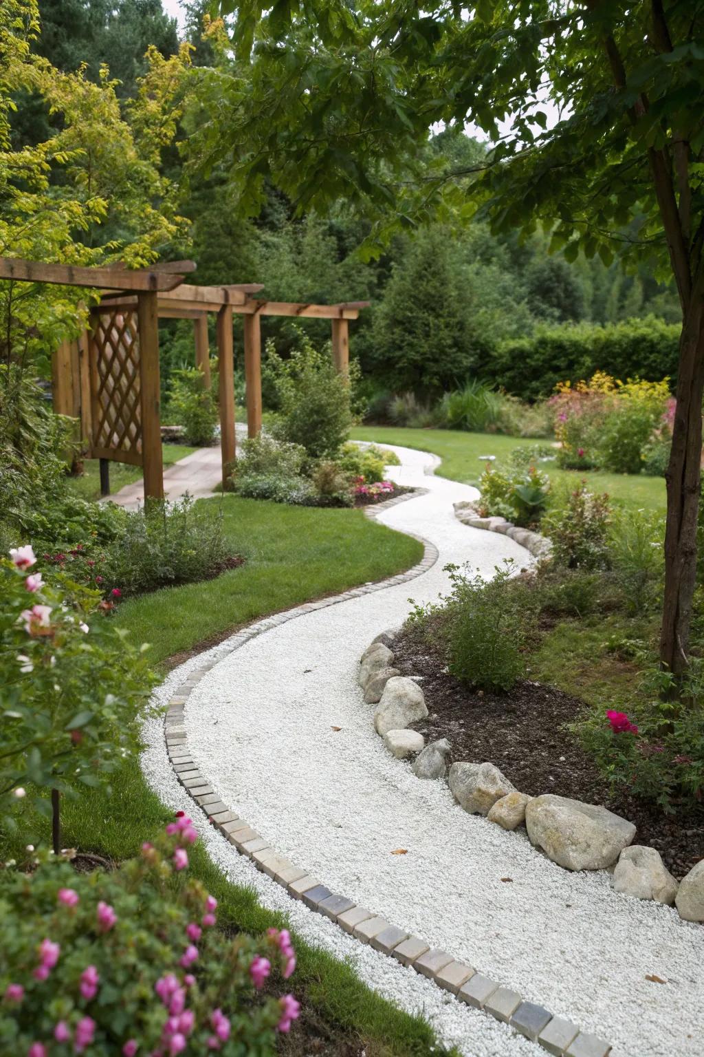 Alabaster gravel paths contribute a delightful rustic feel.