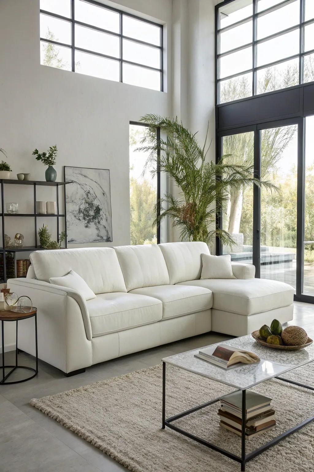 A polished, modern aesthetic featuring a white modular sofa.