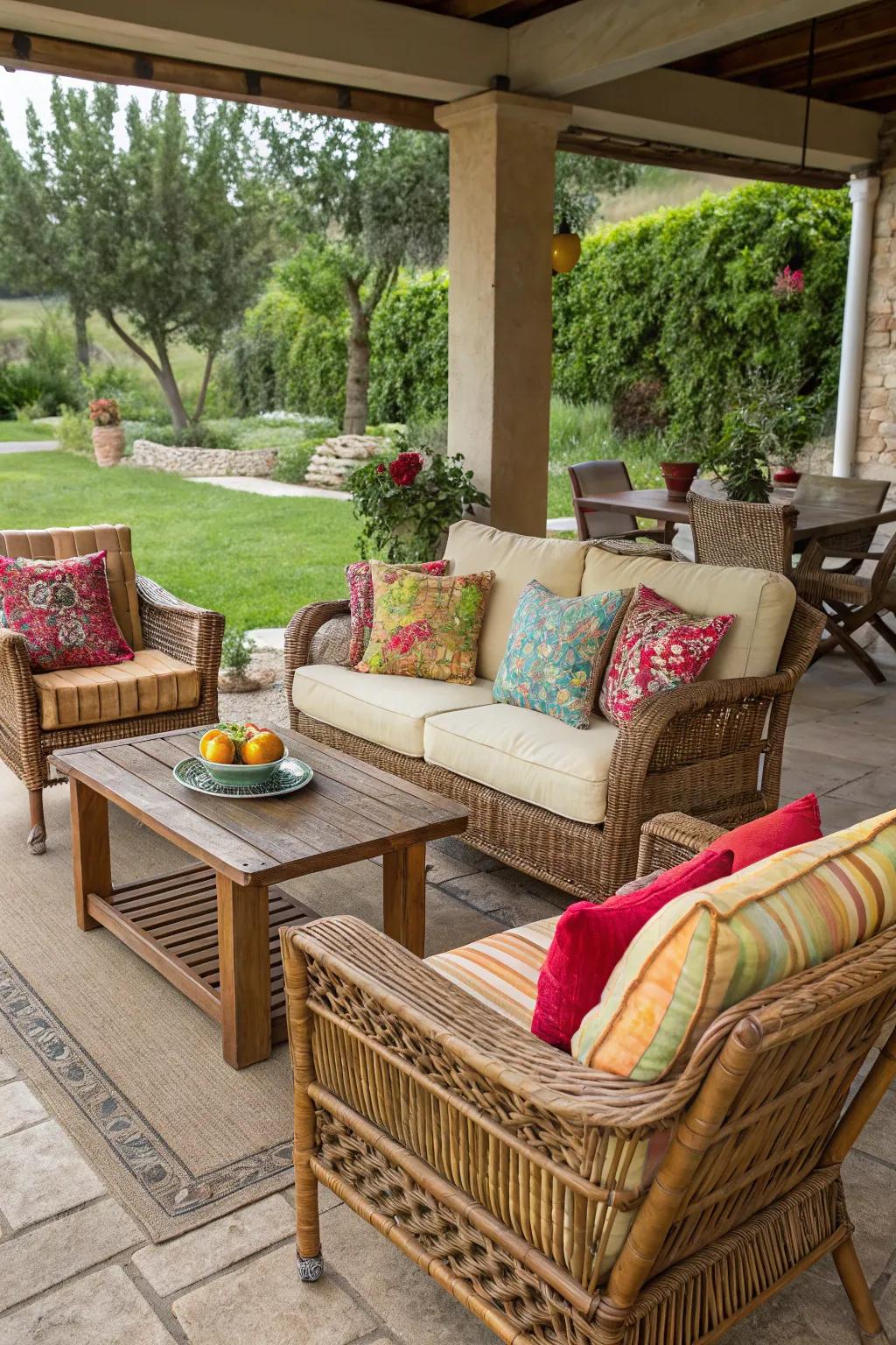 A charming mix of textures and tones for a unique patio appearance.
