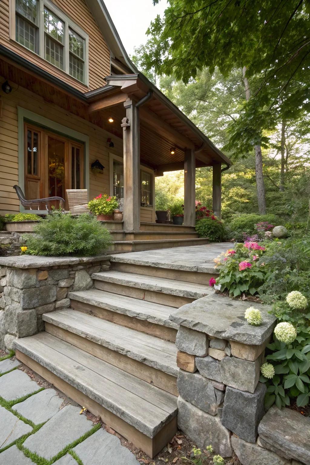 A blend of materials introduces a unique tactile quality to stairways.