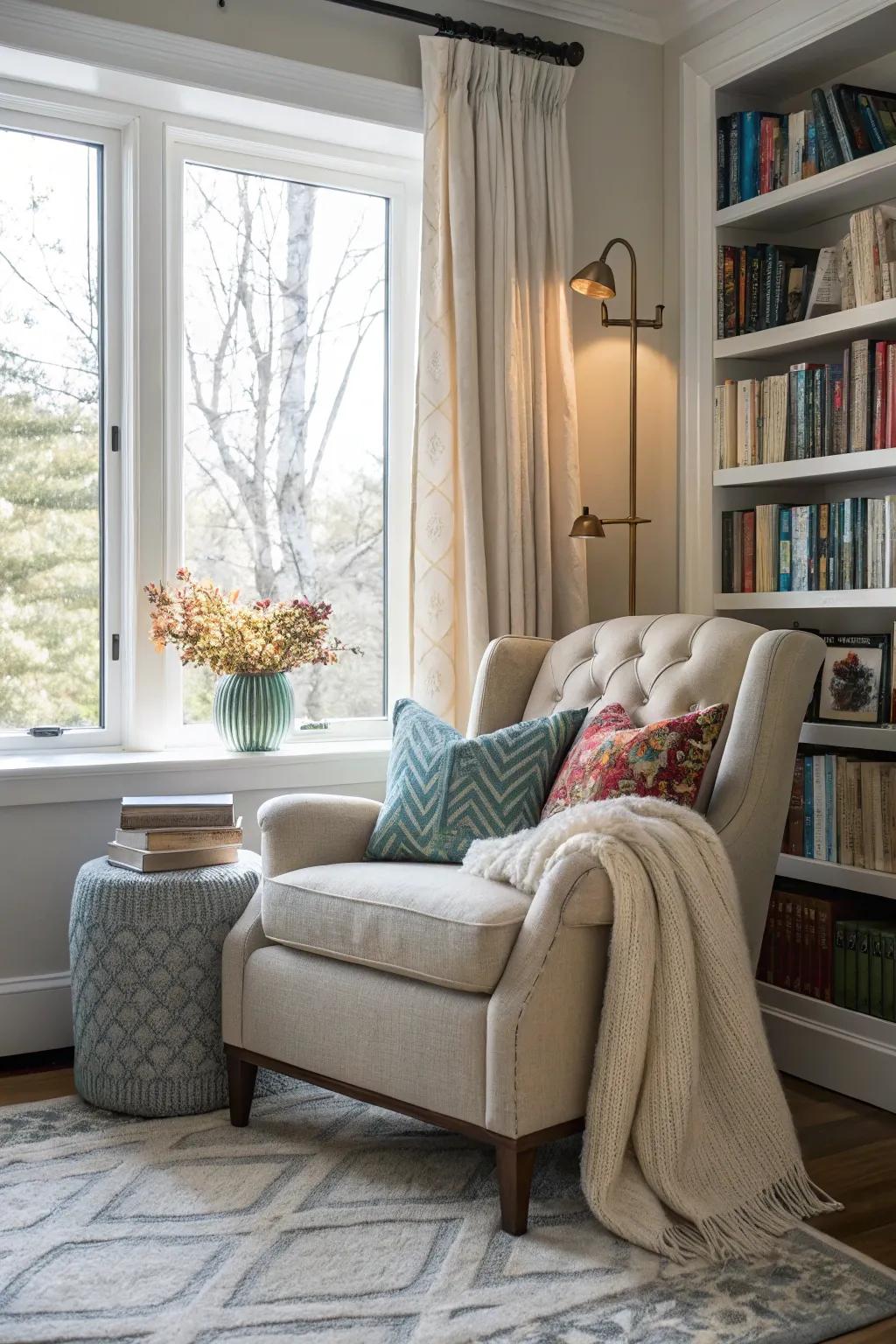 Design a cozy reading spot by your window for absolute relaxation.