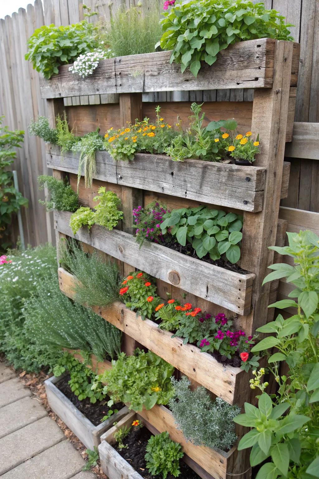 Repurpose skids into fashionable vertical containers.