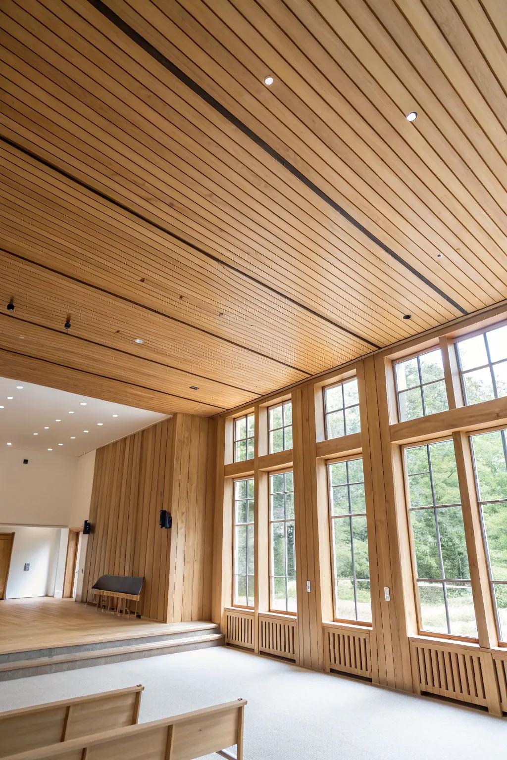 Vertical wood paneling gives the appearance of taller ceilings.
