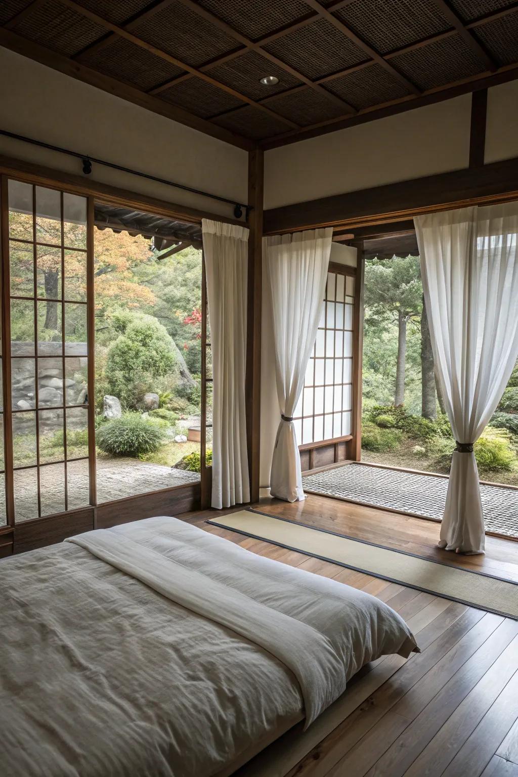 Sunlight fills the room with coziness and vitality.