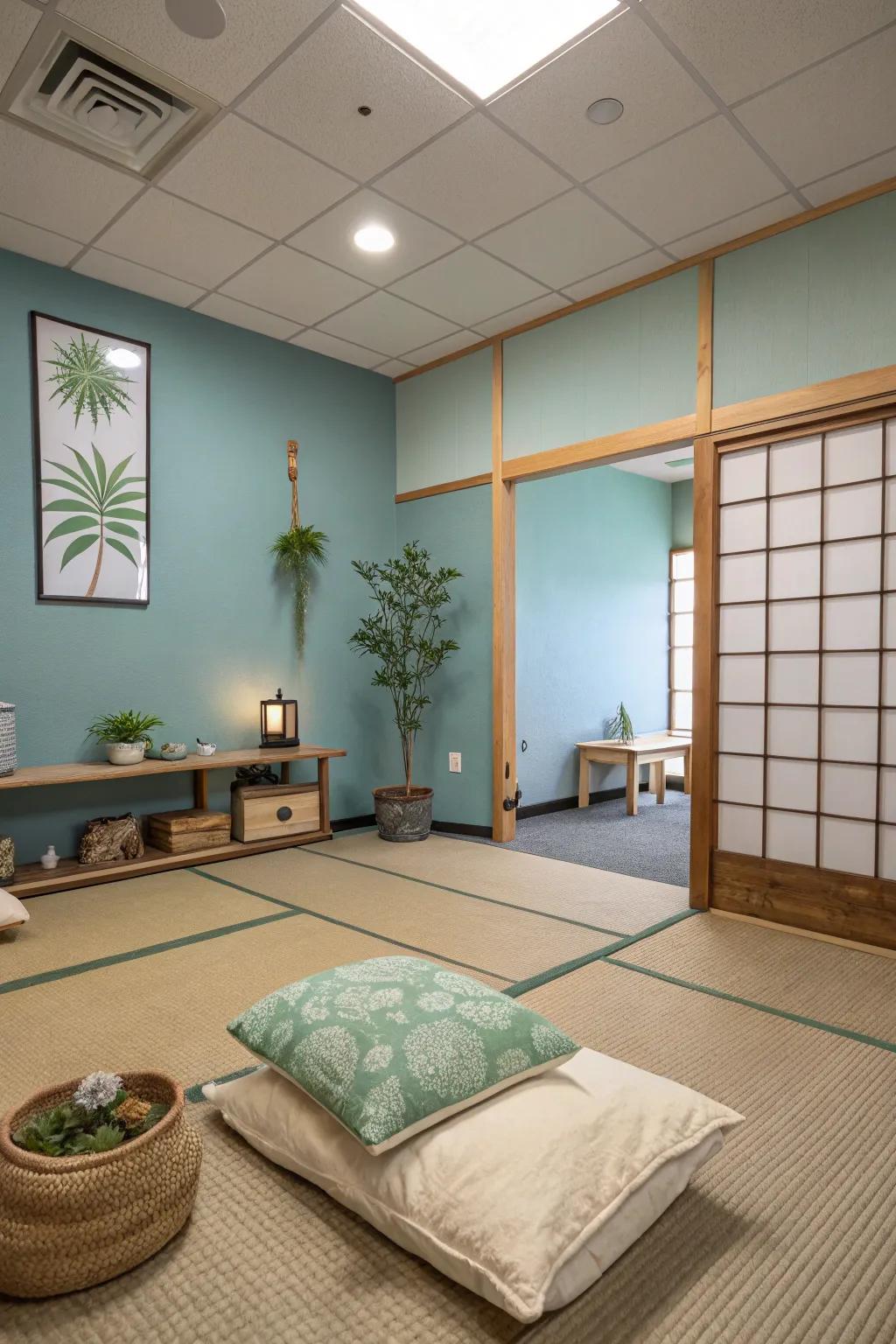 Calming hues establish the ambiance for a peaceful environment.