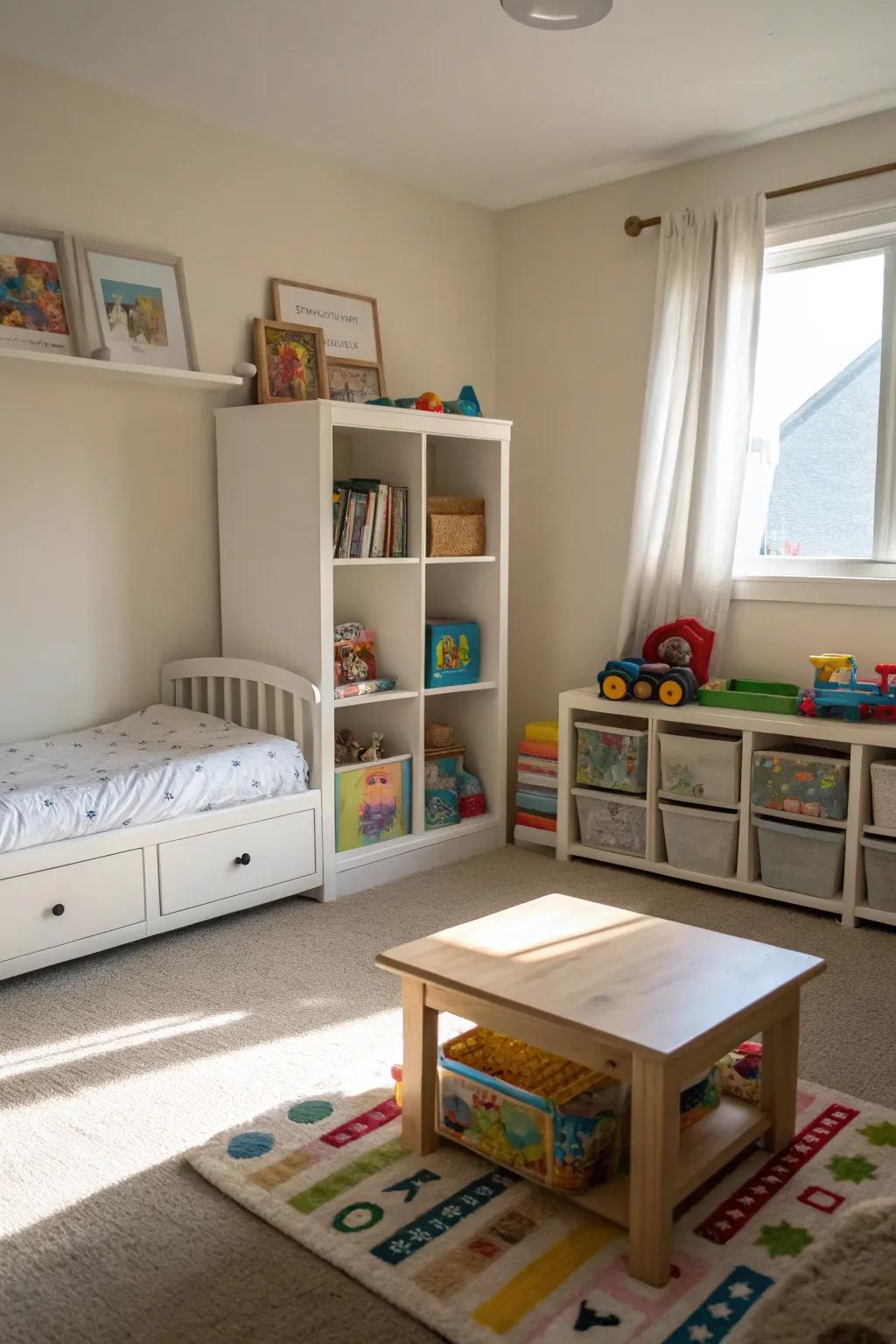 Low-to-ground furniture promotes safety and independence.