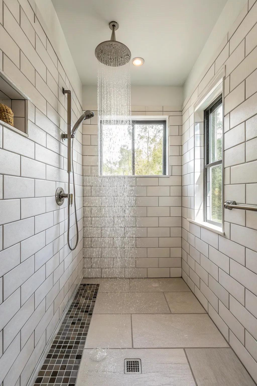 Broaden your shower's scope with a horizontal panel configuration.