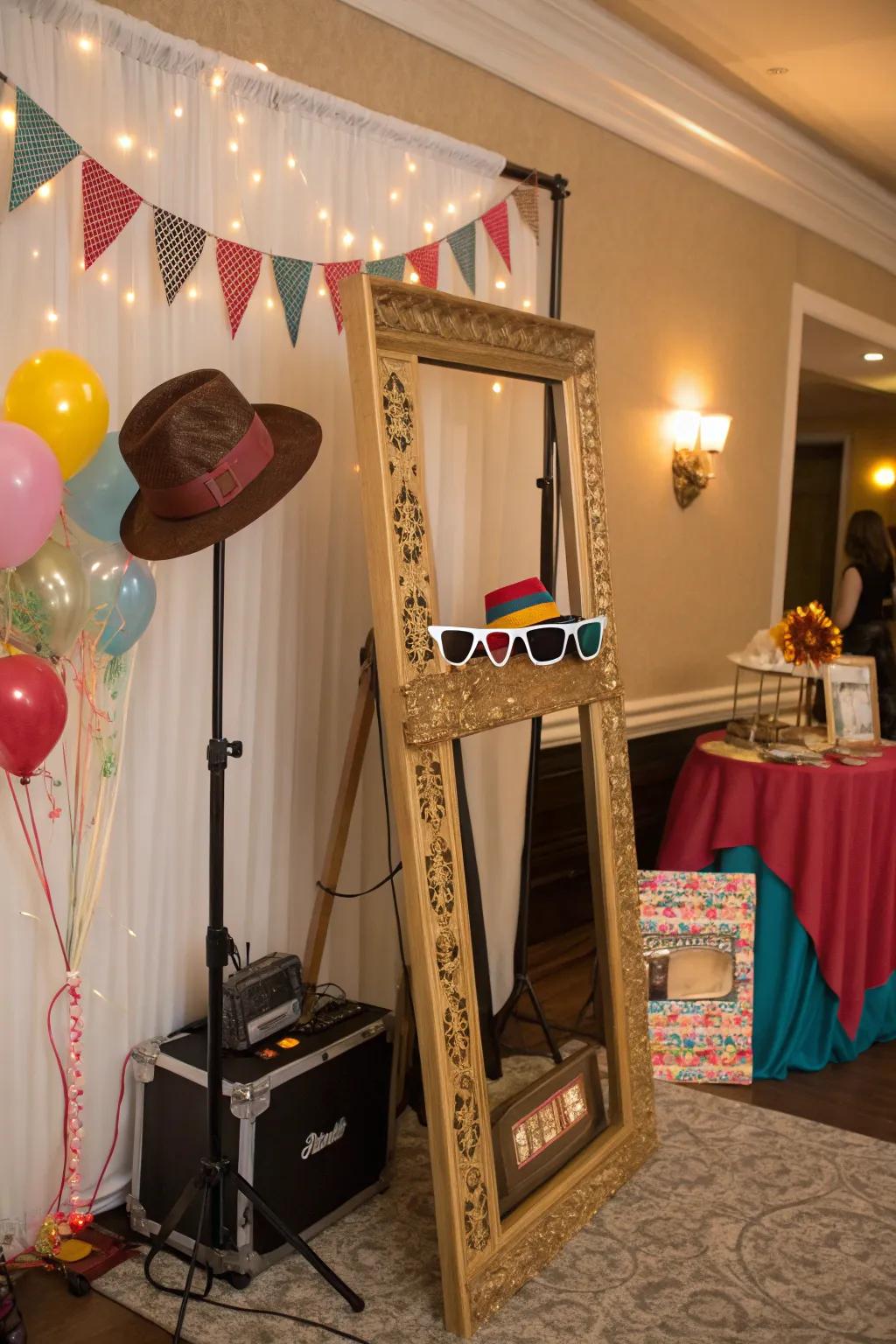 Capture precious memories with a charming photo booth, perfect for a first birthday.