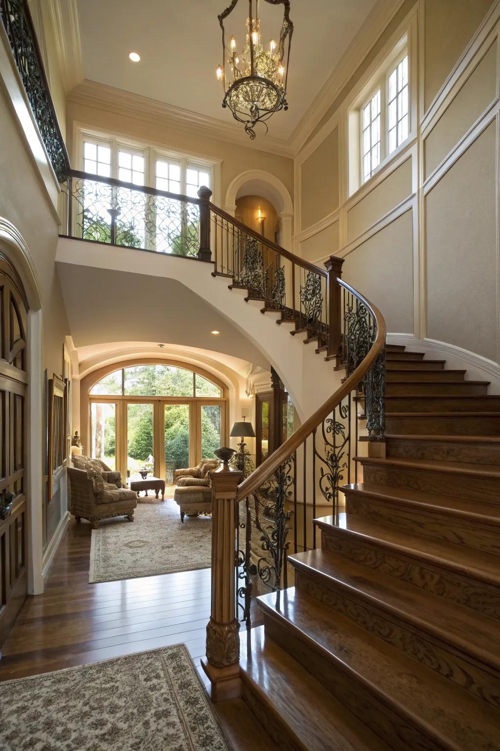 A stylish staircase acts as a key feature in the sitting room.