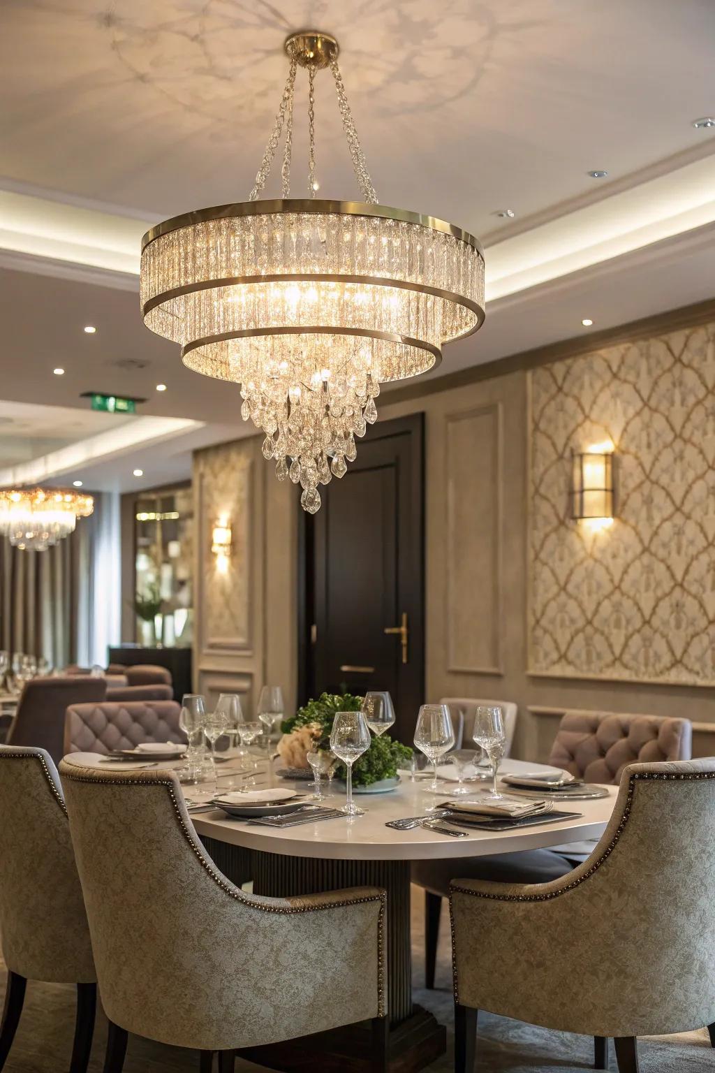 Feature lighting enhances the dining area with elegance and focus.