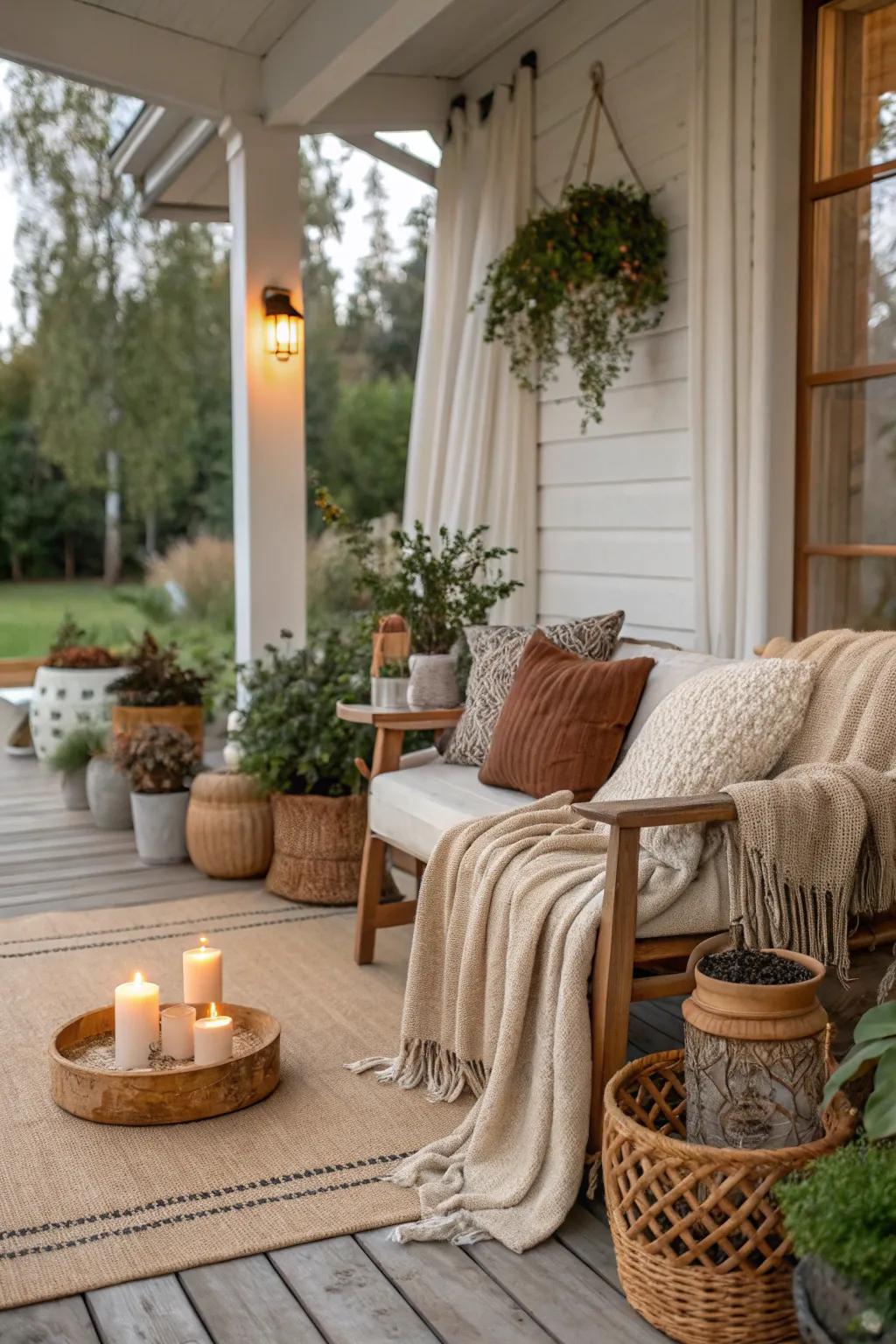 Soft colors crafting a peaceful porch setting.