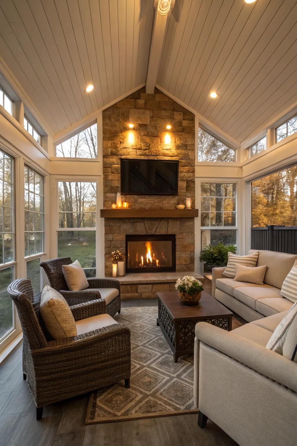 A fireplace introduces warmth and charm.