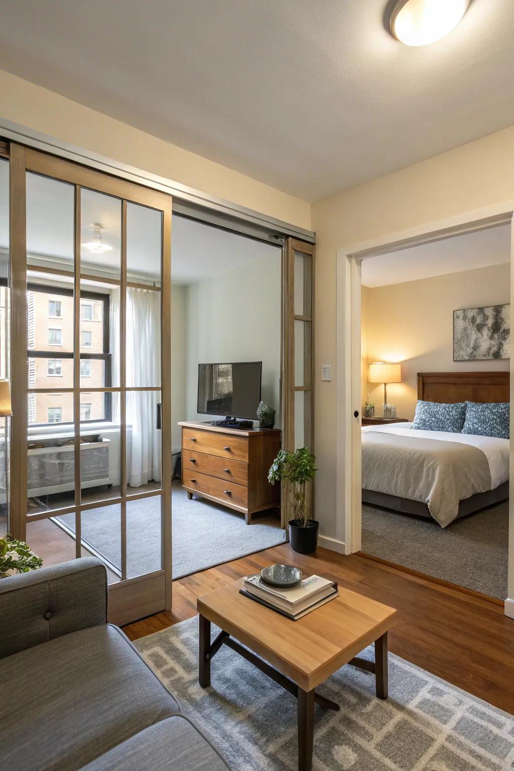 Sliding doors provide stylish separation while using minimal space