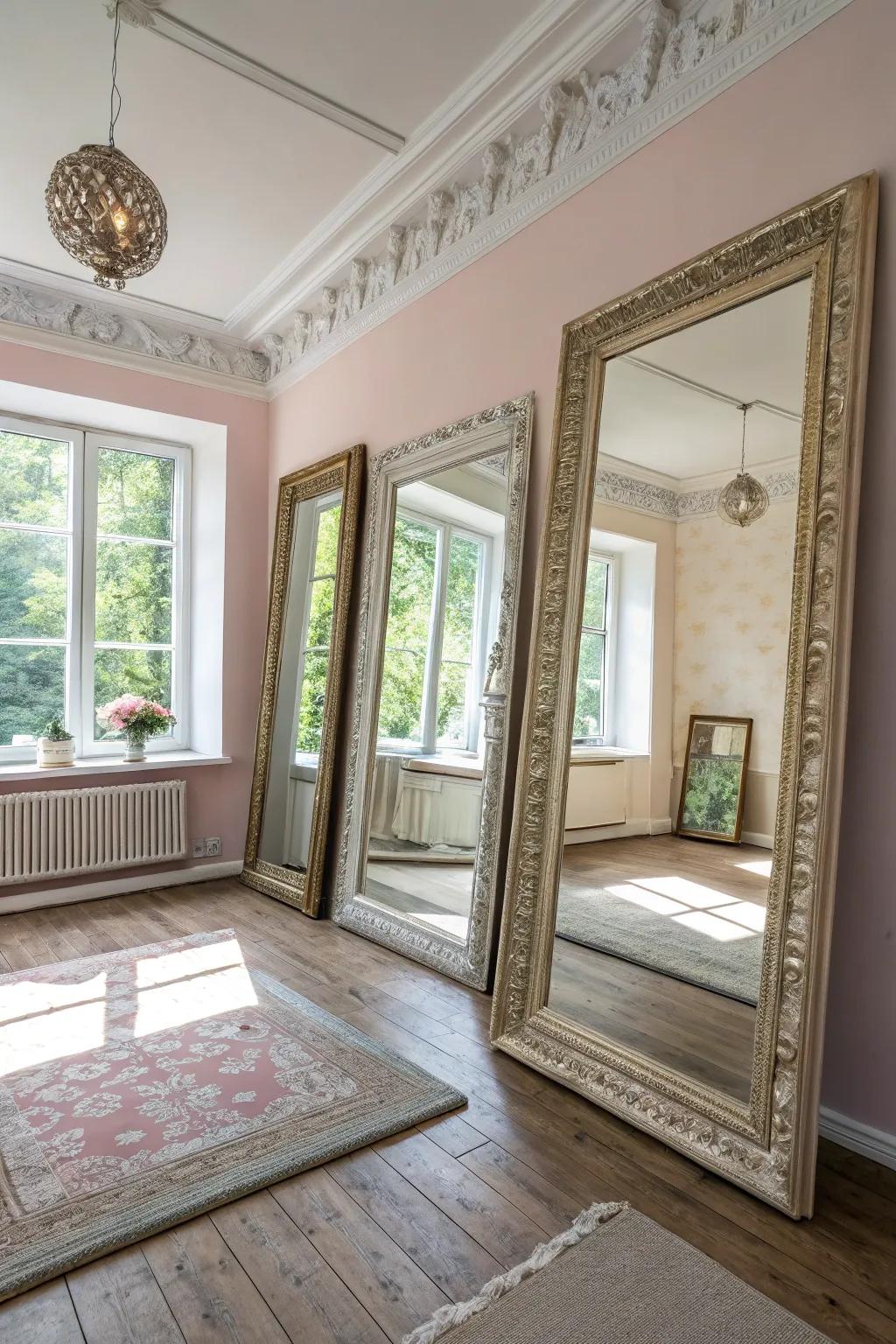 Mirrors make the room brighter and give the impression of more room.