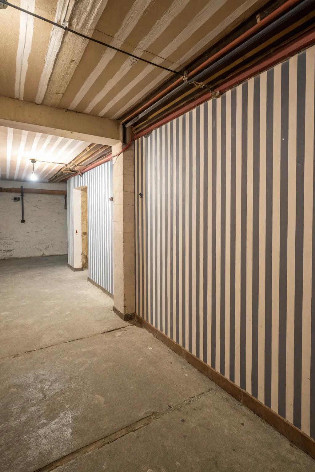 Vertical lines can make your basement seem taller.