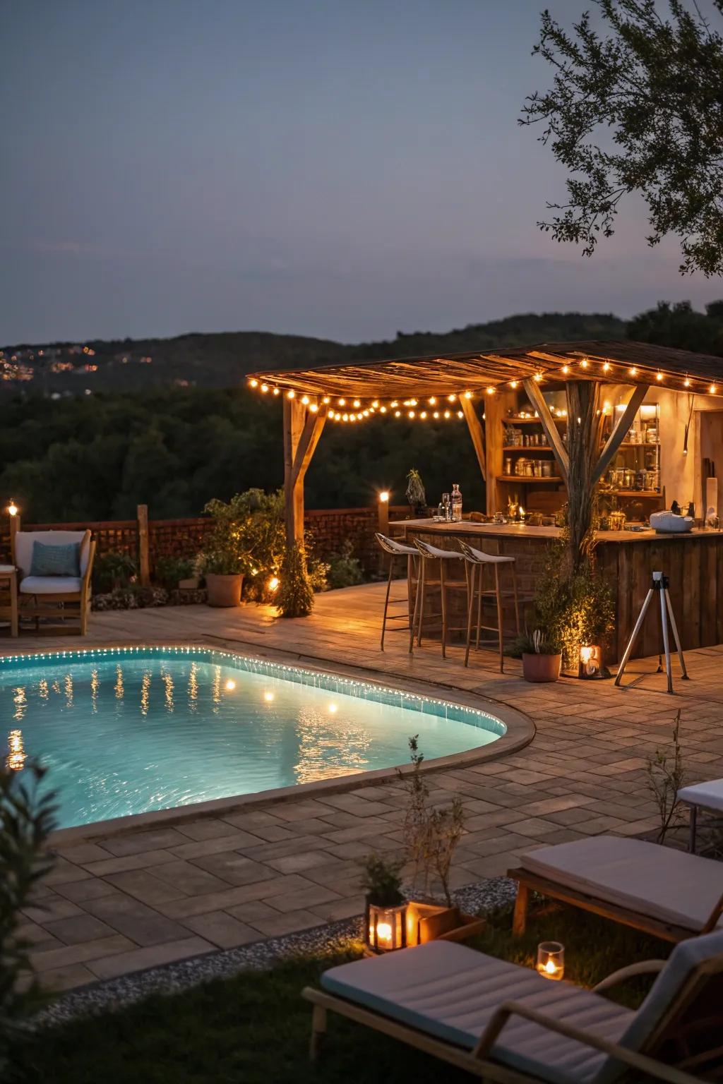 Twinkle lights provide a hint of magic to your poolside nights.