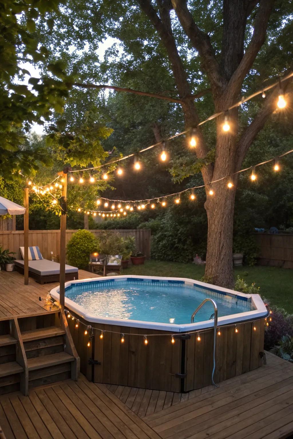 String lights infuse a hint of magic into nighttime swims.