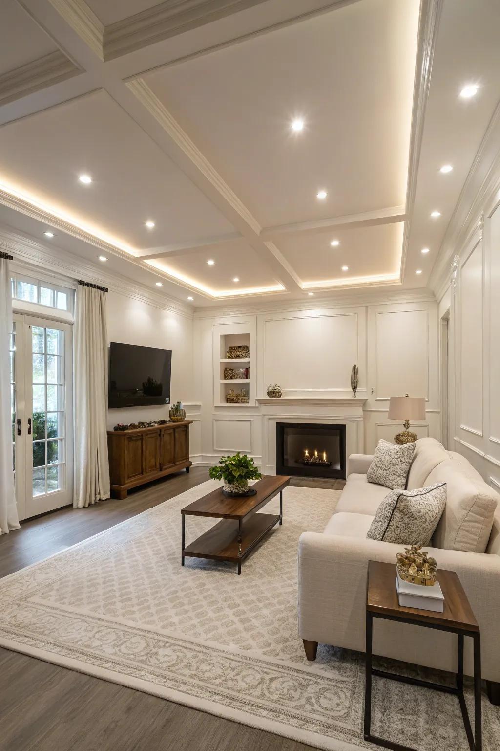 Recessed lighting maintains an open, minimalist area.