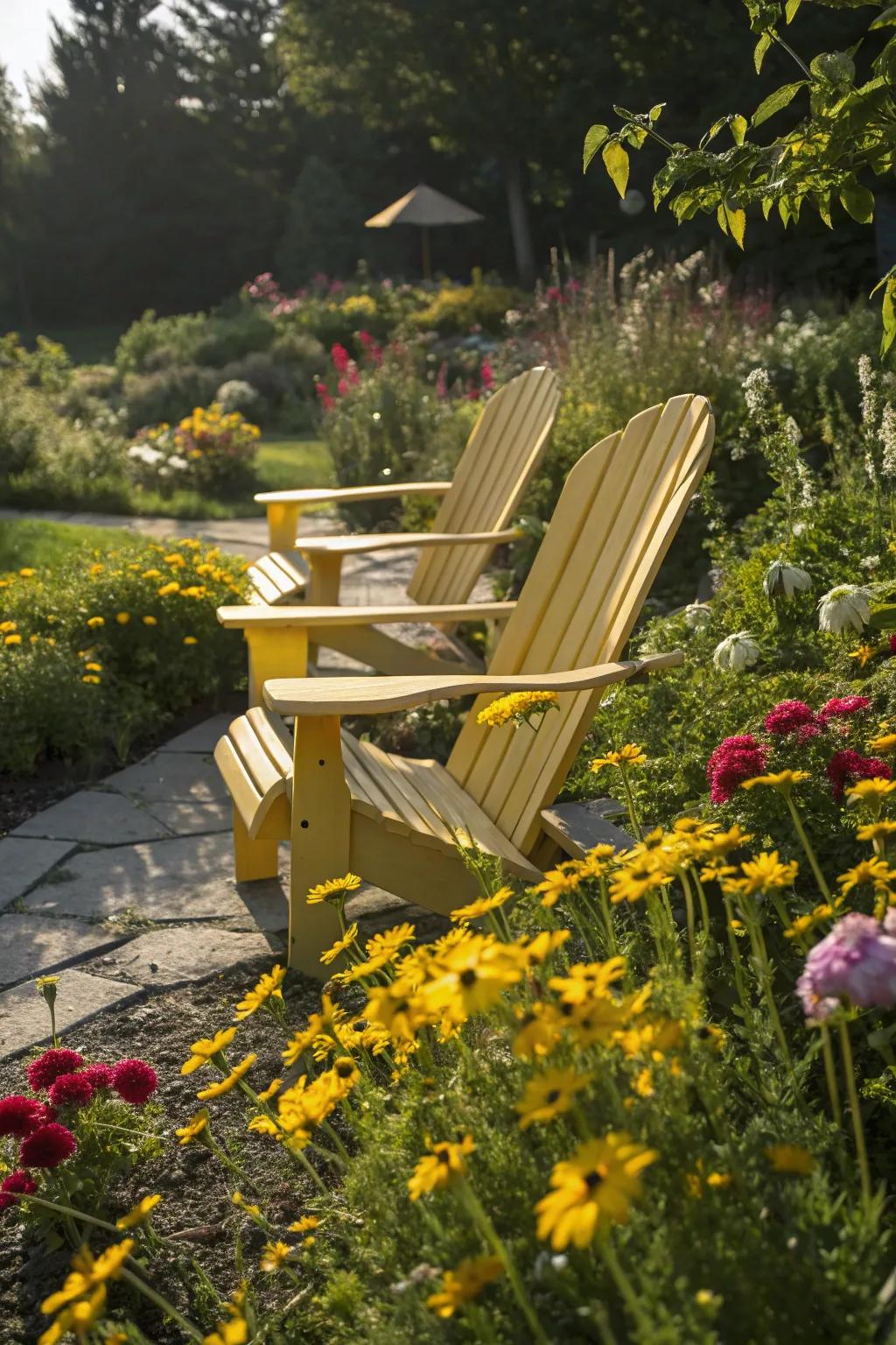 Sunny yellow chairs spreading joy.