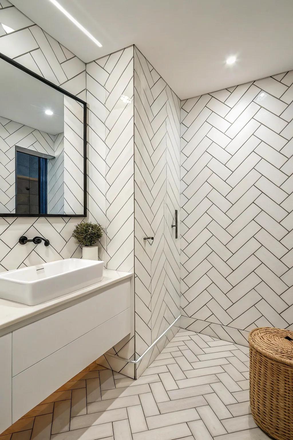 Subway tiles in creative layouts provide a timeless yet updated appearance.