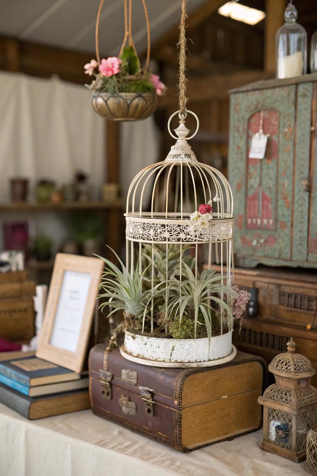 Cages give a playful touch to air plant displays.