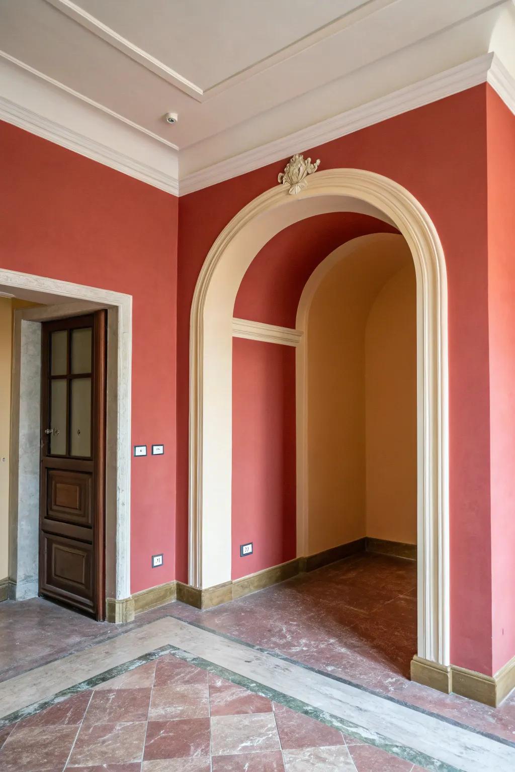 A splash of color enlivens an alcove.