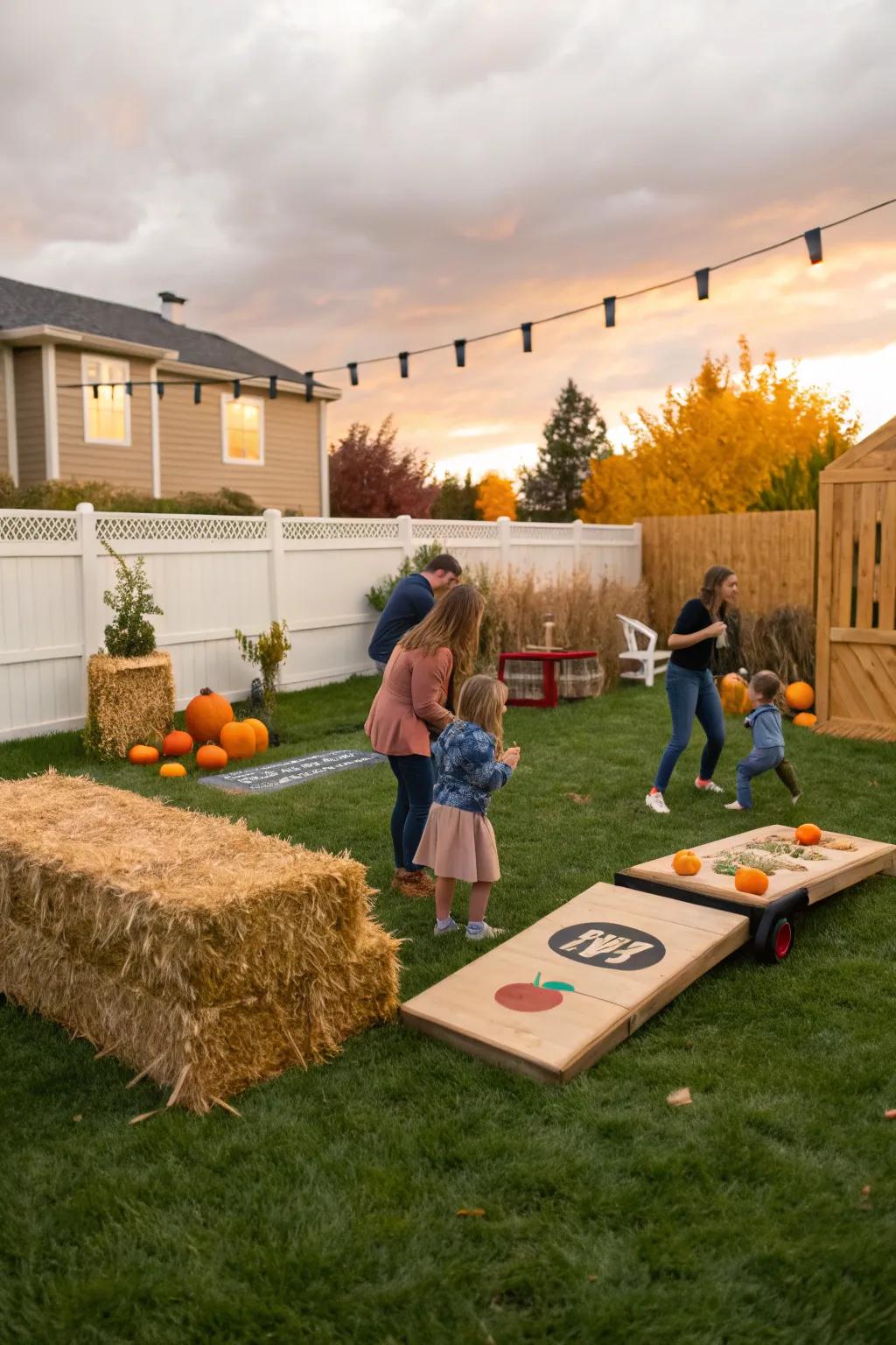 A yard brimming with amusing fall festival diversions.
