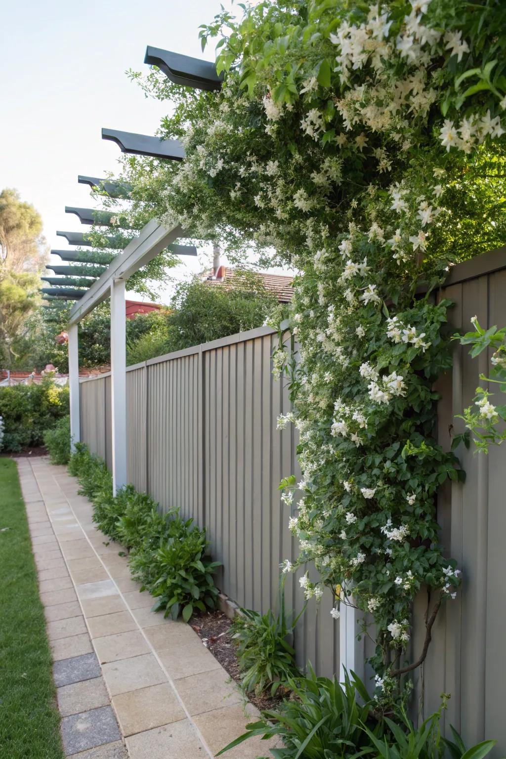 Canopies impart refinement to aluminum fencing.