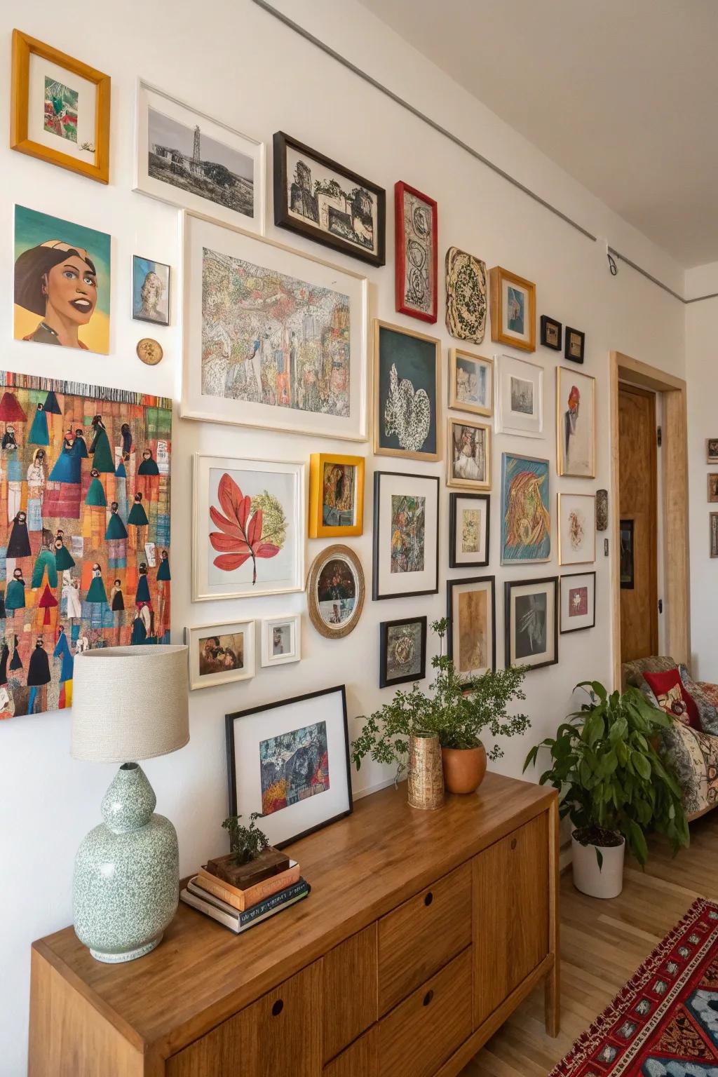 A gallery wall brings a touch of personality and charm.