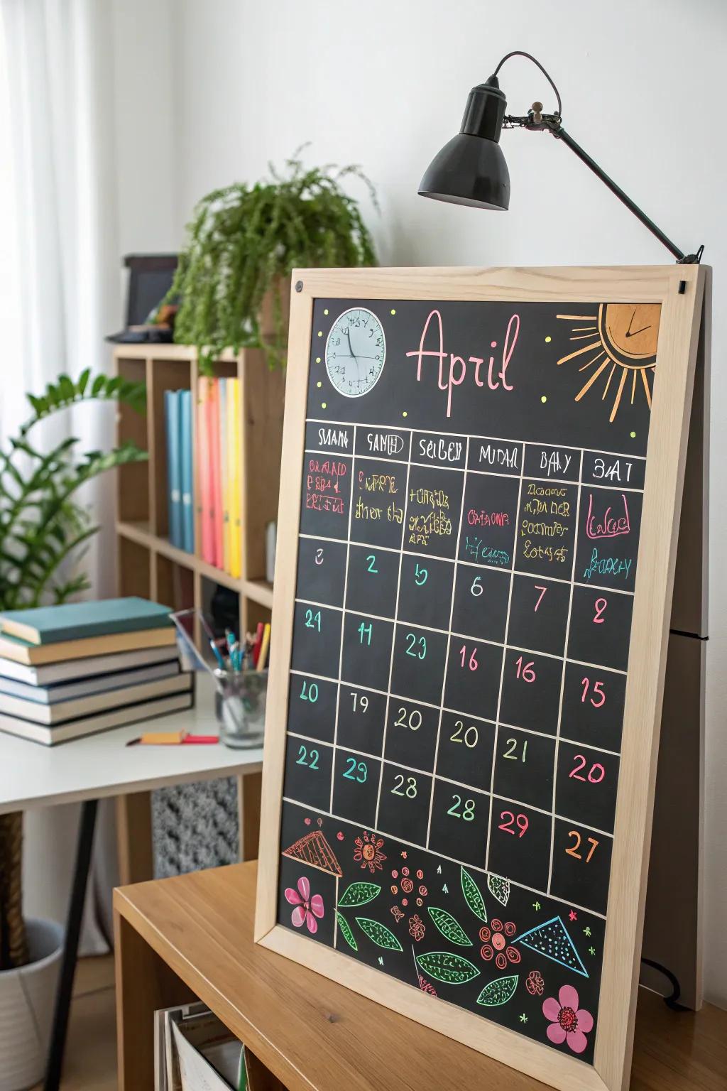 Stay organized with an April calendar chalkboard.