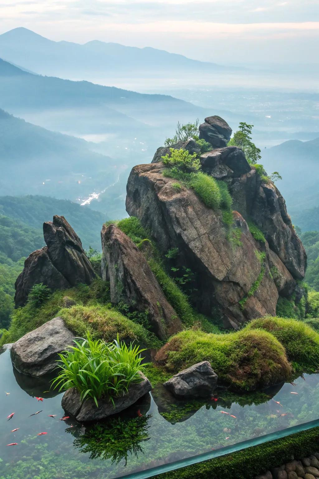 Incorporate dramatic flair using a rocky, mountainous design.