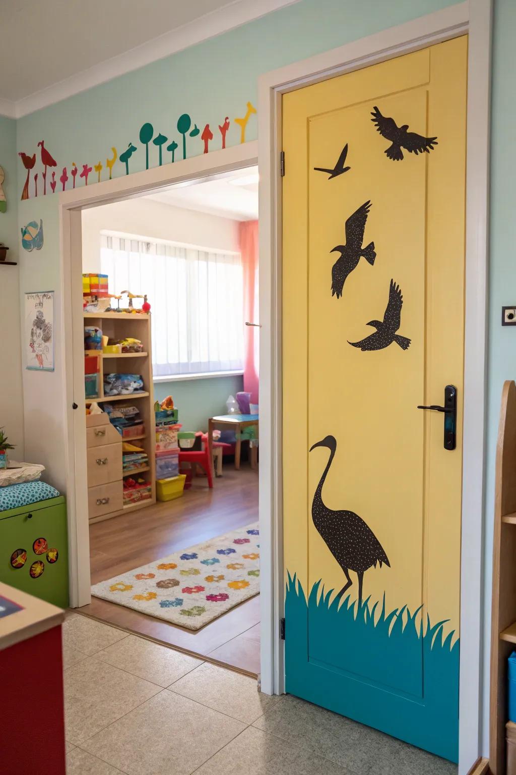 An animal-themed door that introduces a hint of wilderness into the room.