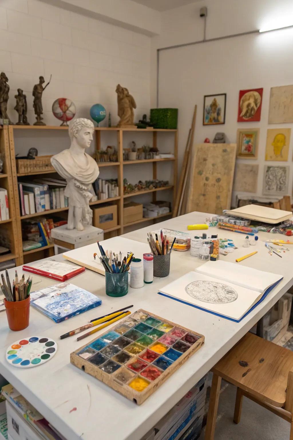 A spacious worktable is your blank slate for creativity.