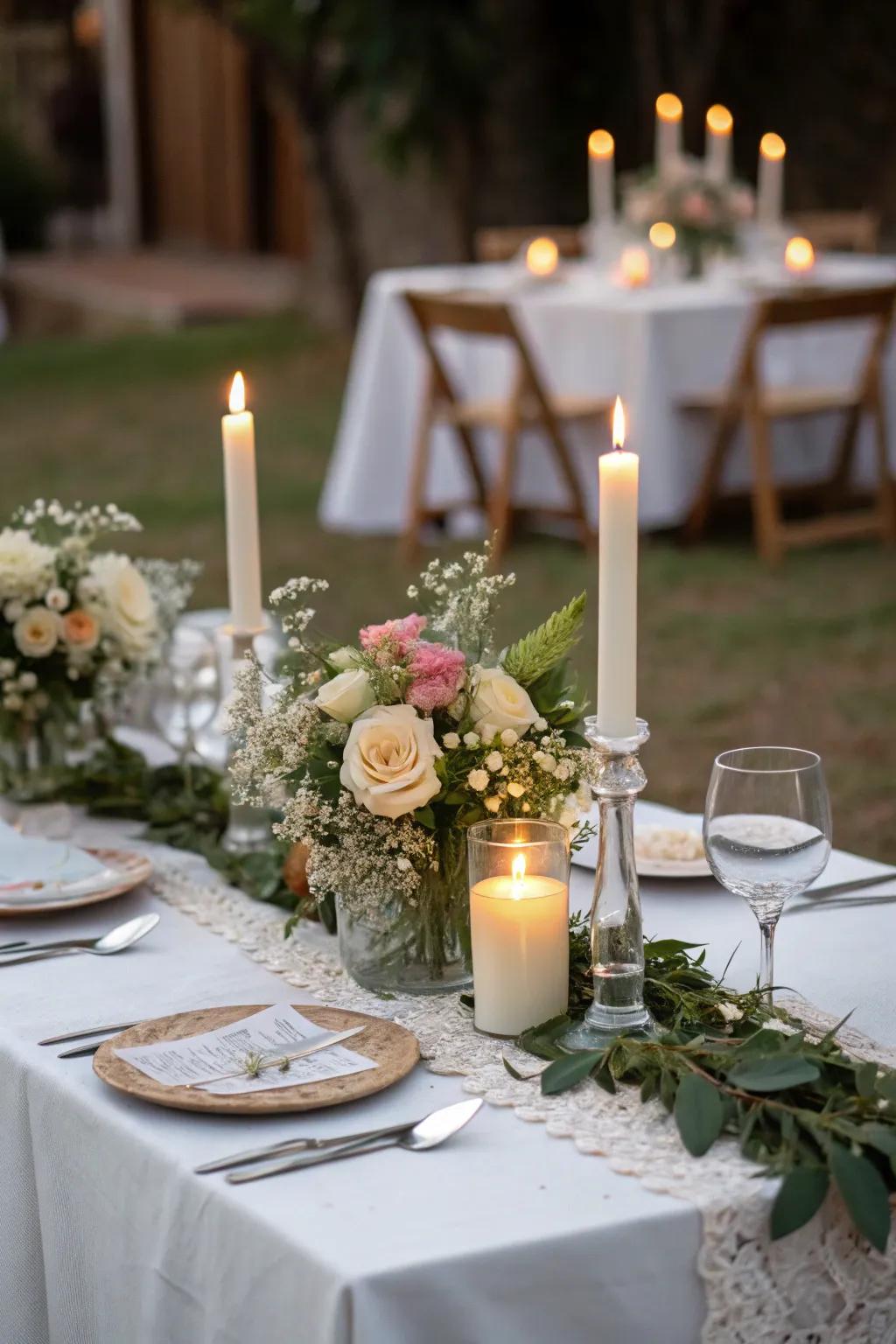 Stylish table arrangements display minimalist centerpiece designs.