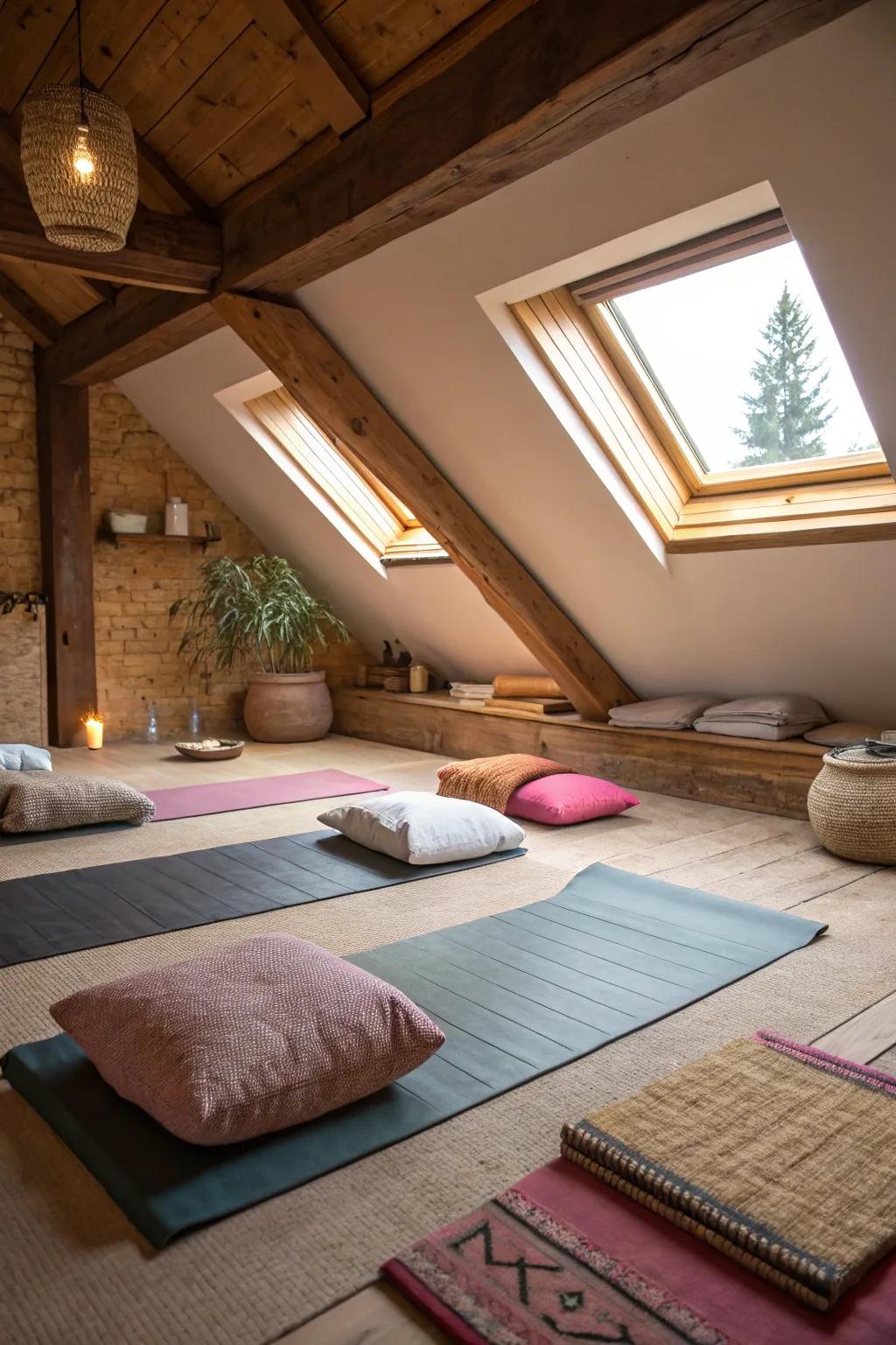 A serene space for yoga and contemplation in your attic gym.