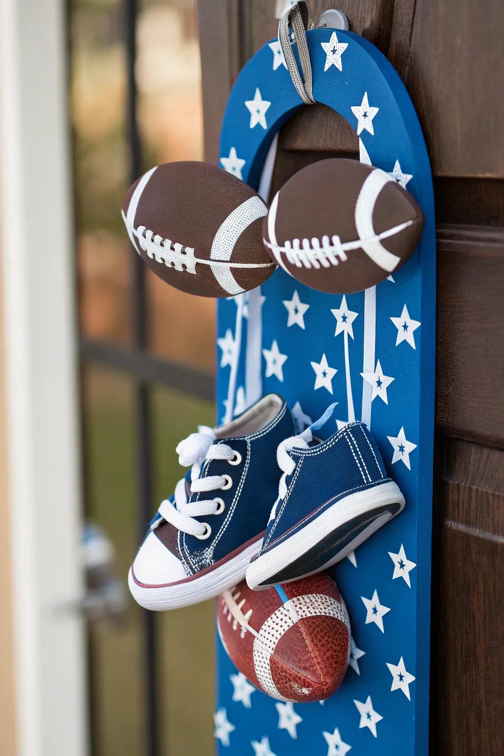 A playful sports-themed door decoration perfect for a budding athlete.