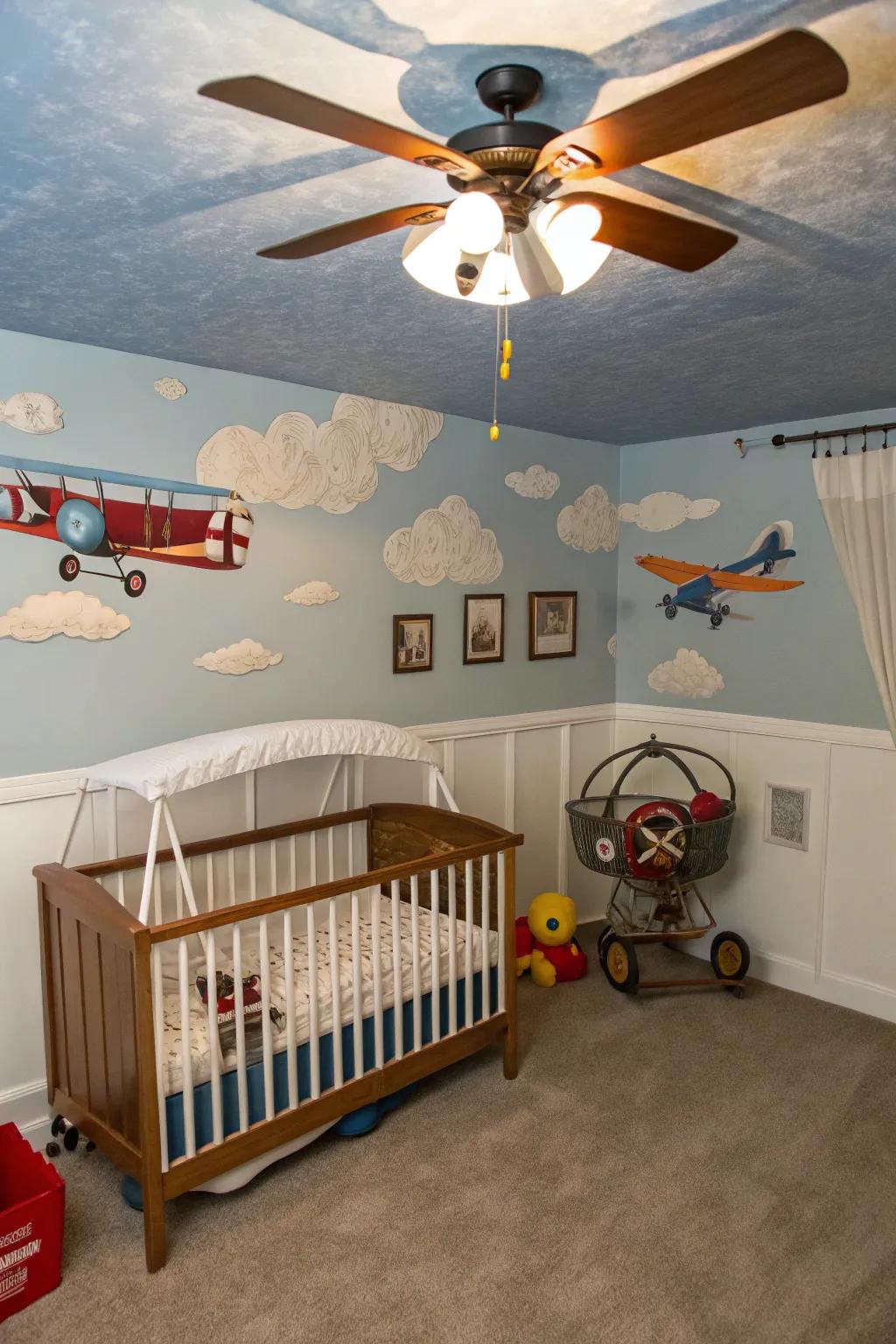 Ascend through the heavens with a classic flight-themed nursery.