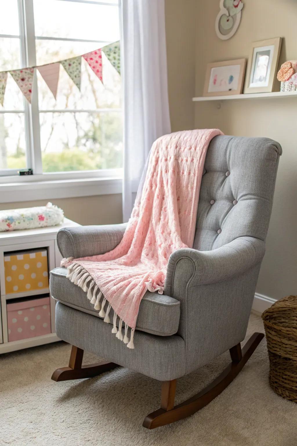 An ash rocking chair offers relaxation and elegance.