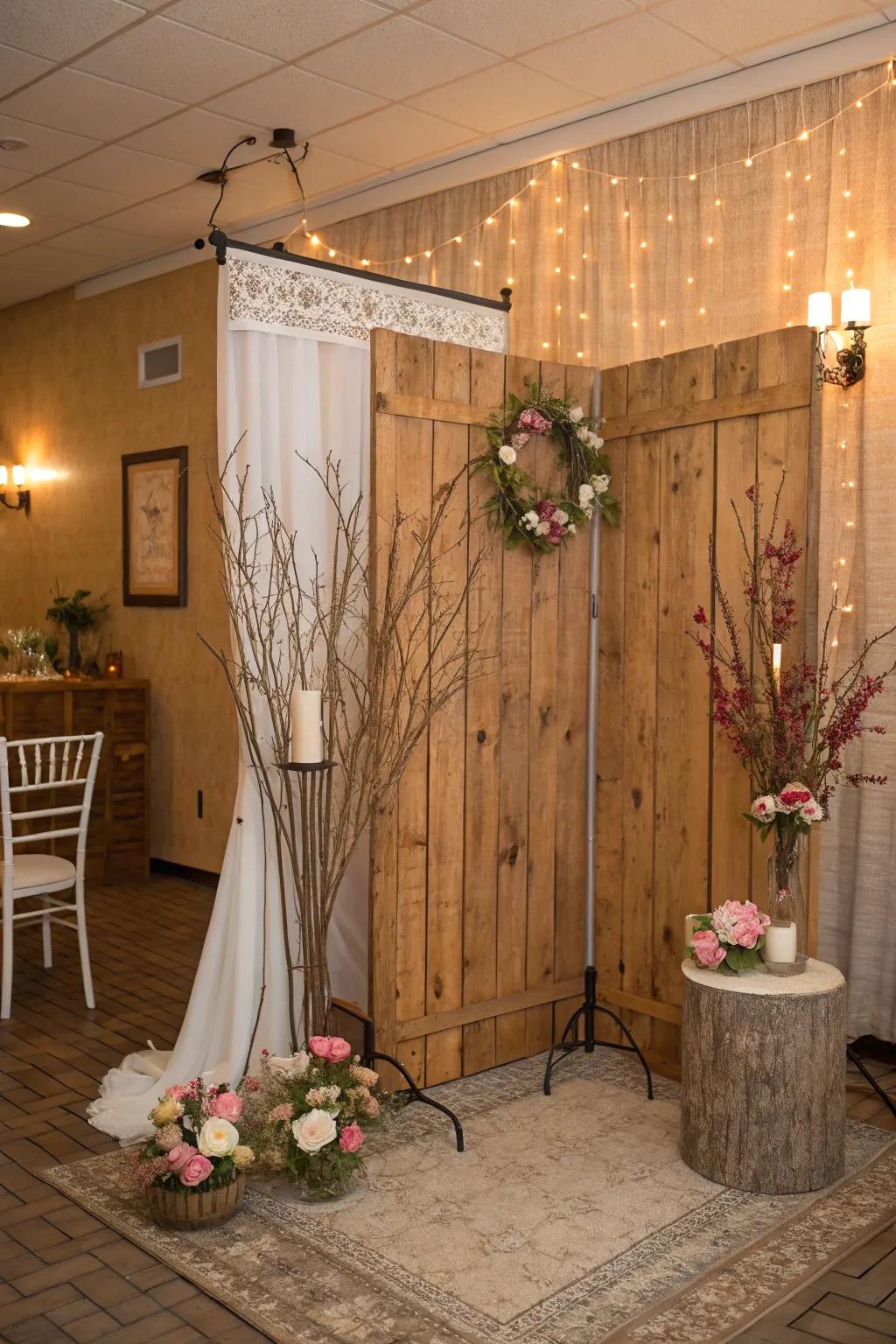 Earthy timber features infuse warmth into the baby shower decorations.