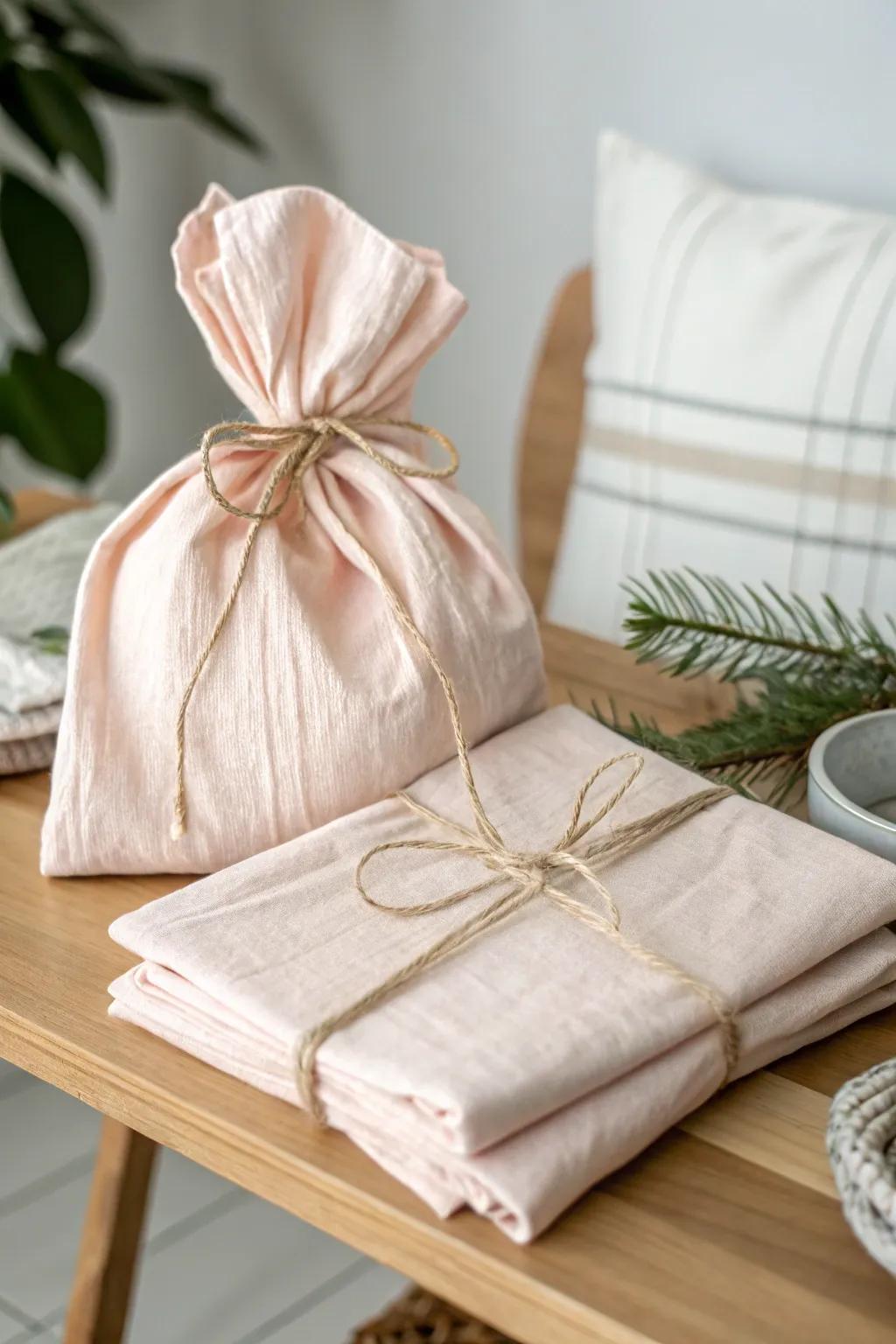 Elevate your gift-giving with a hint of refinement: a reusable textile wrap that is both functional and stunning.