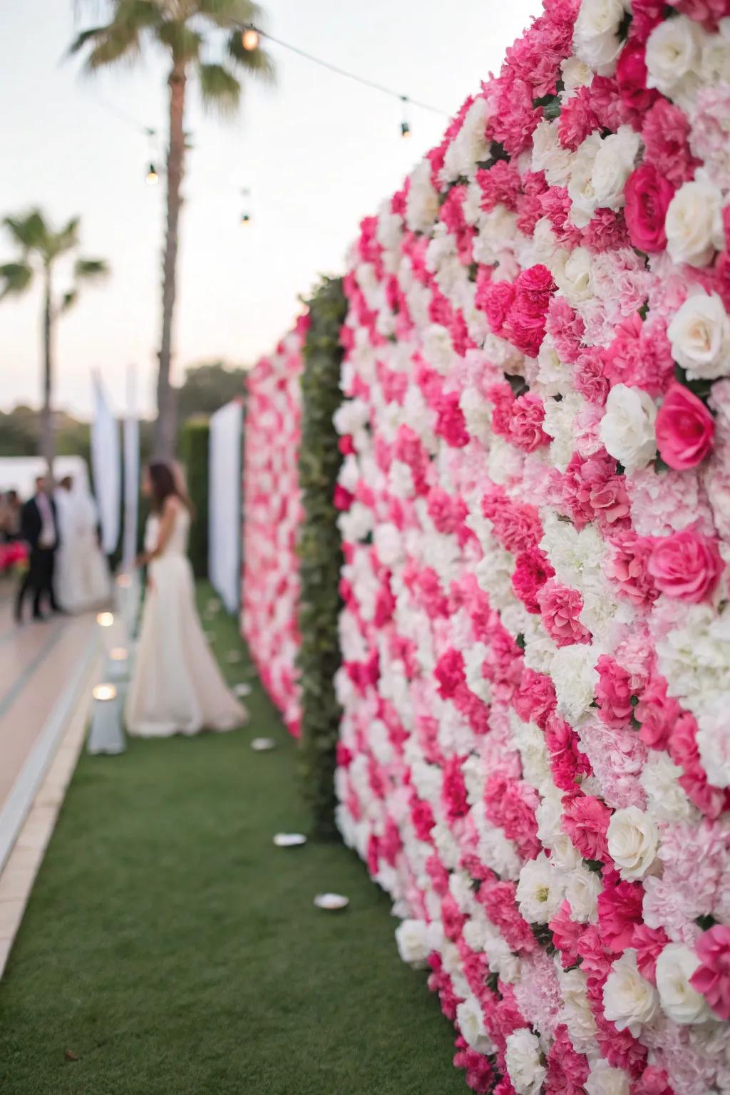 A captivating botanical wall in rose and pearl hues.