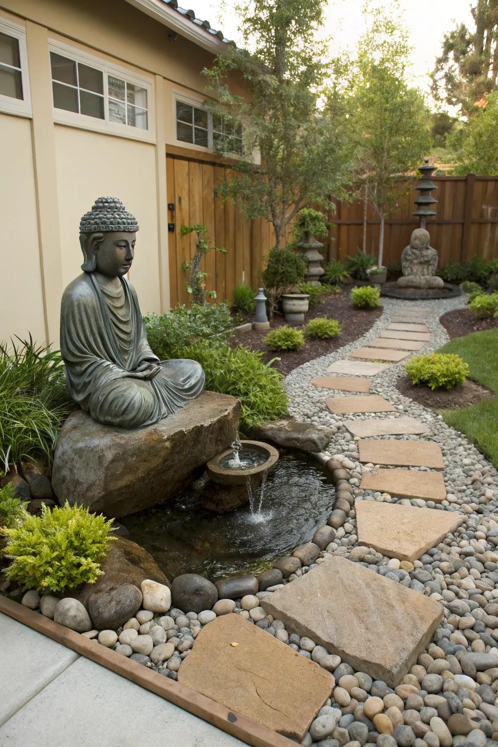 A water element introduces calming sounds to your garden haven.