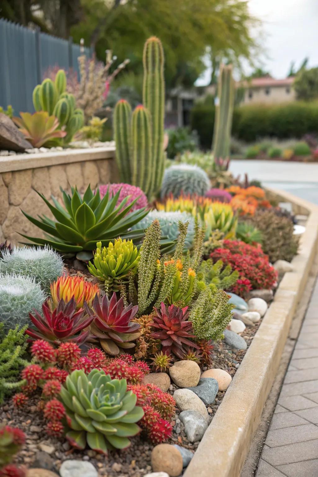 A symphony of succulents and cacti creating a vibrant and colorful display.