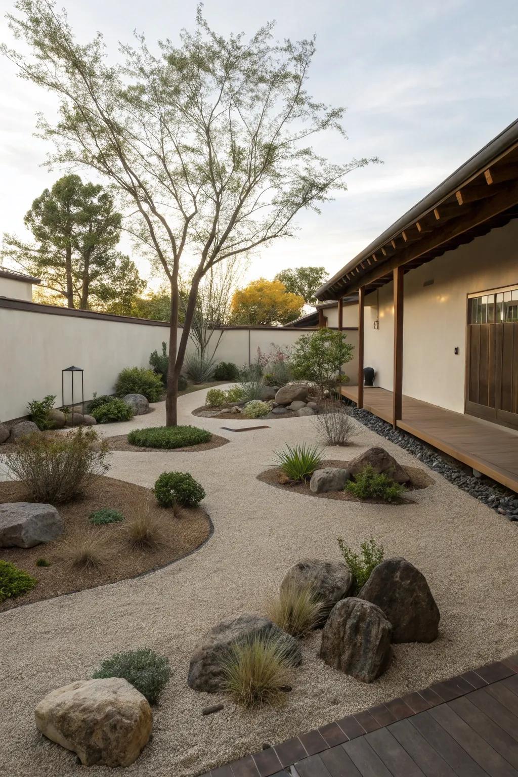 Embrace simplicity with a minimalist garden design using crushed rock.